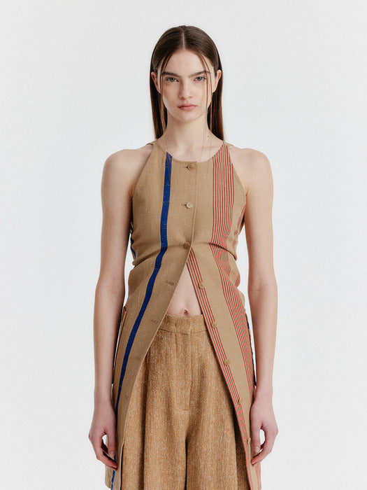 [EENK] Yvonna Button-front Halterneck Dress - Camel