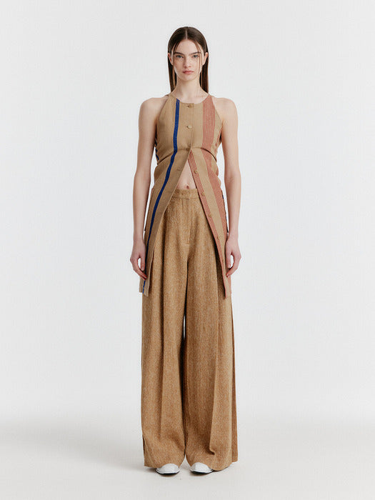 [EENK] Yvonna Button-front Halterneck Dress - Camel