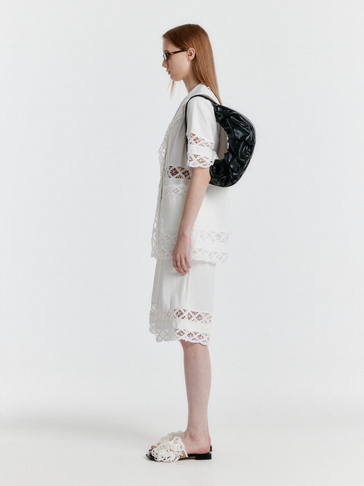 [EENK] Yomita Short Sleeve Lace-trim Shirt - White