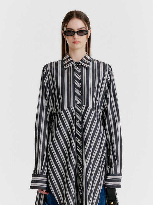 Eenk Yeva Stripe Long Shirt - Black