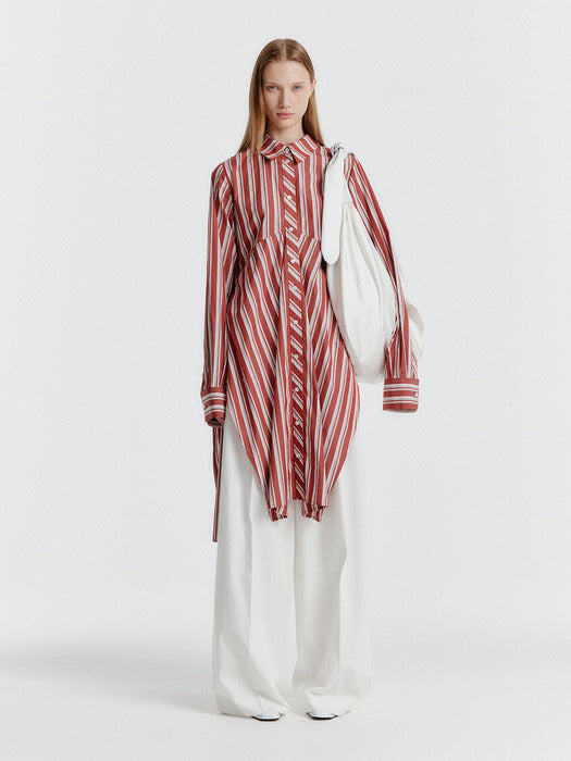 Eenk Yeva Stripe Long Shirt - Brown