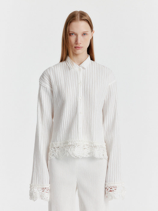 Eenk Yessita Lace-trim Pleats Shirt - White
