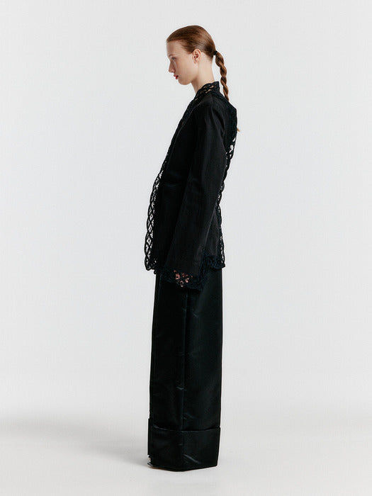 Eenk Yoni Adjustable-waist Lace-trim Blouse - Black