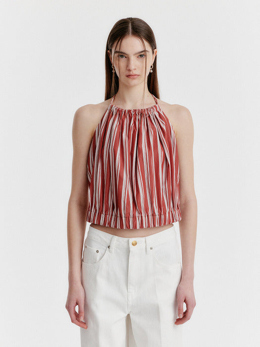 Eenk Yulia Striped Halterneck Top - Brown