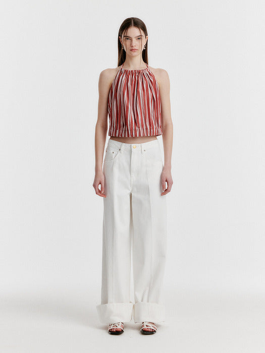 Eenk Yulia Striped Halterneck Top - Brown