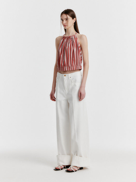 Eenk Yulia Striped Halterneck Top - Brown