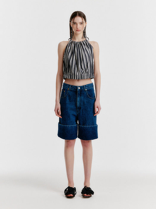 Eenk Yulia Striped Halterneck Top - Black