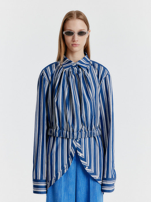 [EENK] Yulia Striped Halterneck Top - Navy