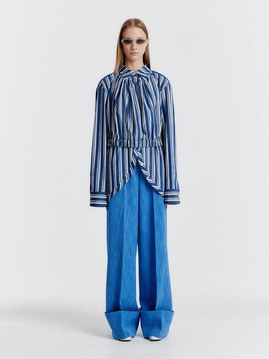 [EENK] Yulia Striped Halterneck Top - Navy