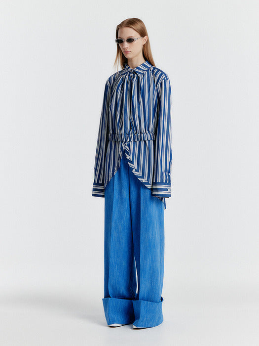 [EENK] Yulia Striped Halterneck Top - Navy