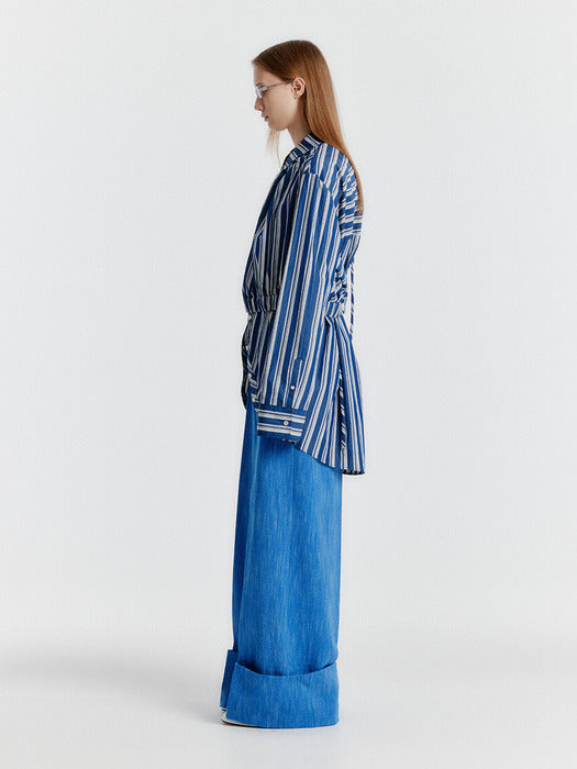 [EENK] Yulia Striped Halterneck Top - Navy