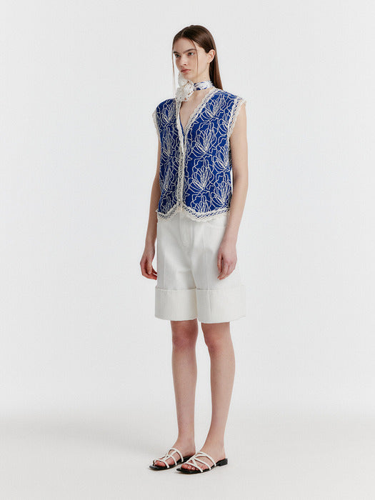 [EENK] Yeary Knit Vest with Print - Navy/Ivory