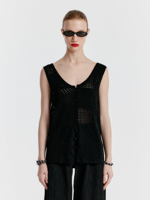 Eenk Yizi Unbalanced Knit Sleeveless Top - Black