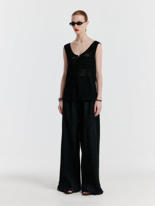 Eenk Yizi Unbalanced Knit Sleeveless Top - Black