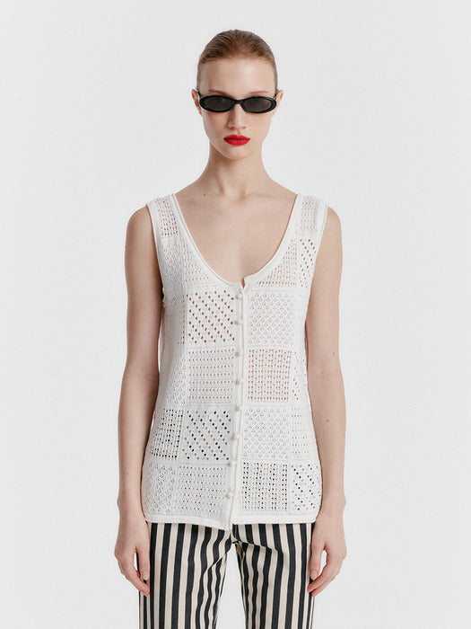 Eenk Yizi Unbalanced Knit Sleeveless Top - White