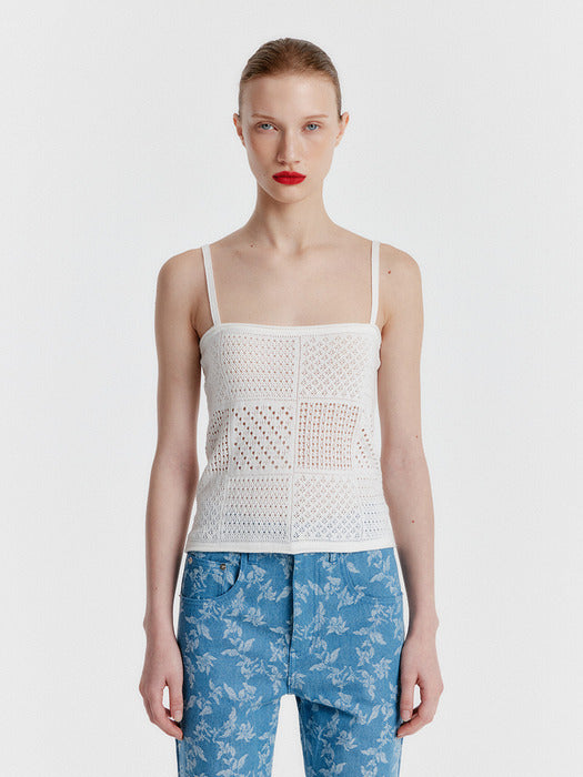 Eenk Yiz Panelled Lace Knit Top - White