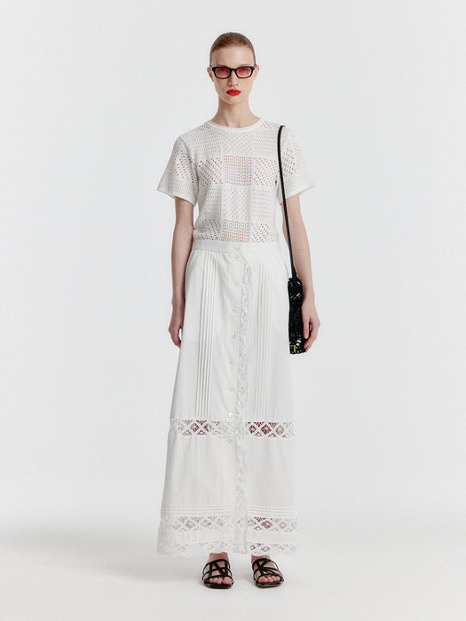 Eenk Yizu Panelled Lace Knit T-shirt - White