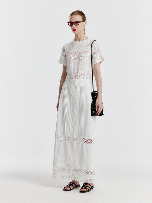 Eenk Yizu Panelled Lace Knit T-shirt - White