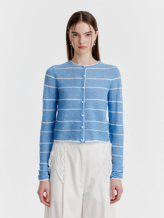 Eenk Yozo Jacquard Stripe Knit Cardigan - Sky Blue