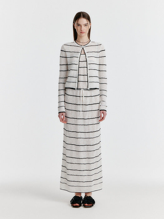 Eenk Yozo Jacquard Stripe Knit Cardigan - Ivory/Black