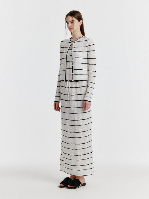 Eenk Yozo Jacquard Stripe Knit Cardigan - Ivory/Black