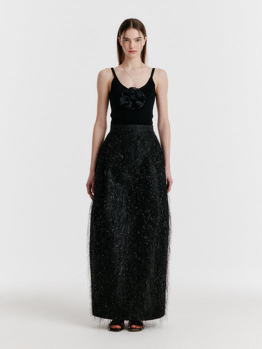 Eenk Yov Metallic Long Skirt - Black