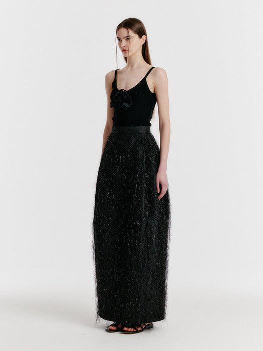 Eenk Yov Metallic Long Skirt - Black