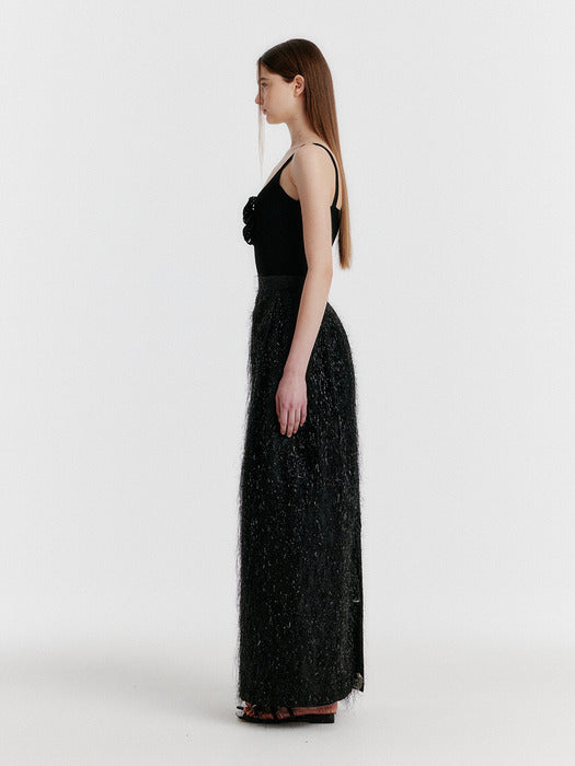 Eenk Yov Metallic Long Skirt - Black