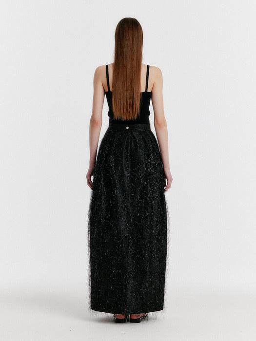 Eenk Yov Metallic Long Skirt - Black