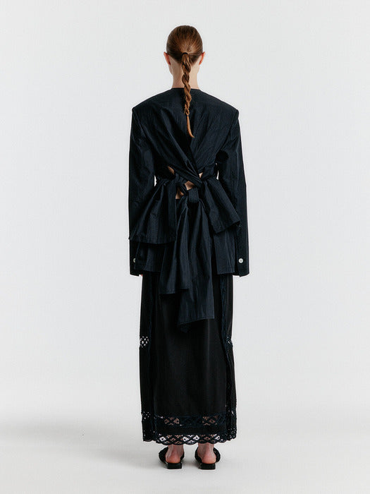 [EENK] Yoanna Button-front Lace-trim Skirt - Black