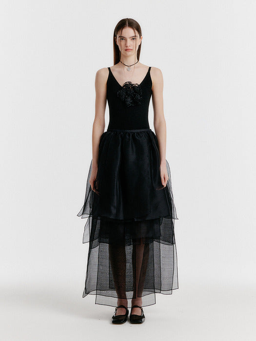 Eenk Yet Triple Layered Long Skirt - Sheer Black
