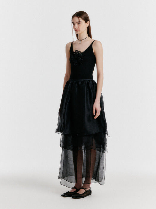 Eenk Yet Triple Layered Long Skirt - Sheer Black