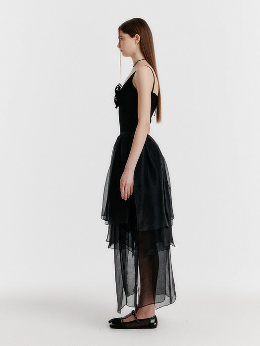 Eenk Yet Triple Layered Long Skirt - Sheer Black