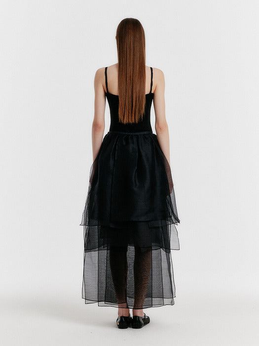 Eenk Yet Triple Layered Long Skirt - Sheer Black