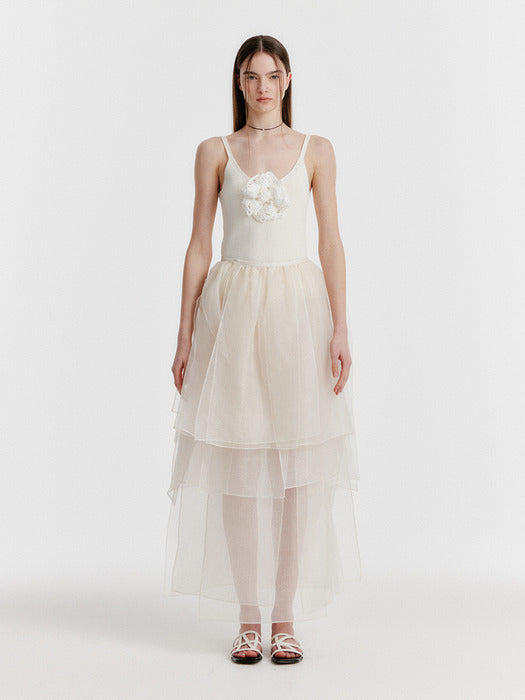 Eenk Yet Triple Layered Long Skirt - Sheer Ivory