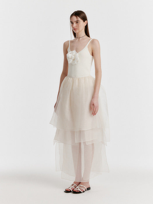 Eenk Yet Triple Layered Long Skirt - Sheer Ivory