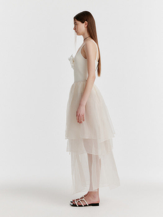 Eenk Yet Triple Layered Long Skirt - Sheer Ivory