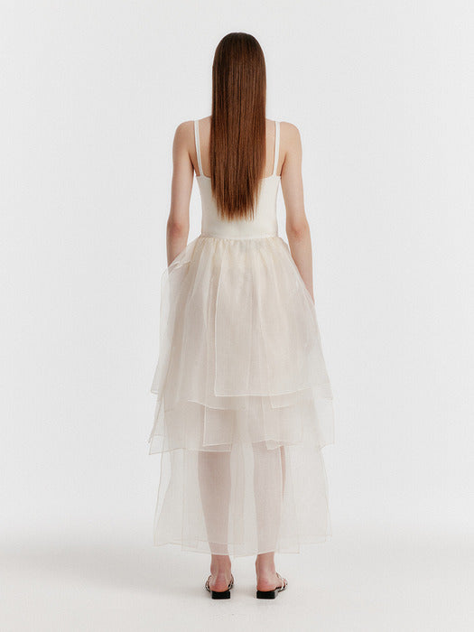 Eenk Yet Triple Layered Long Skirt - Sheer Ivory