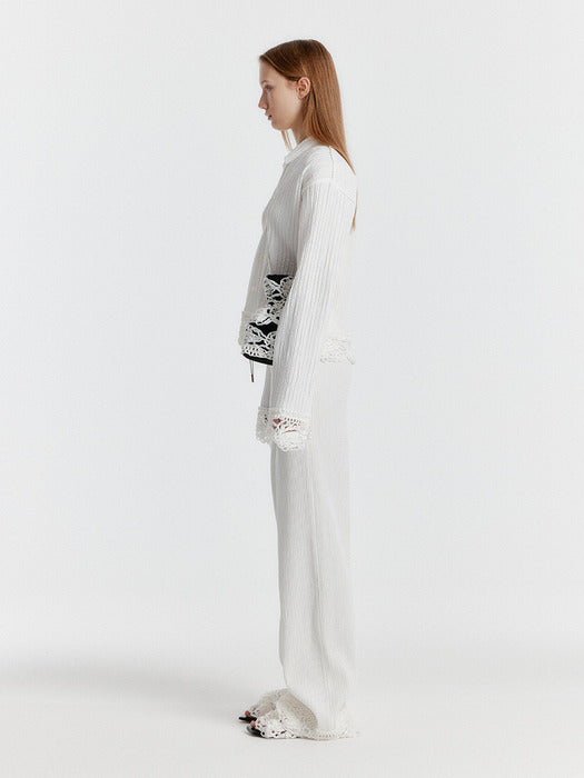 [EENK] Yeniz Lace-trim Pants - White