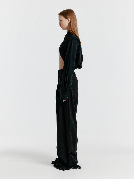 Eenk Yeri Side-slit Lace-trim Pants - Black