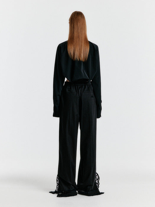 Eenk Yeri Side-slit Lace-trim Pants - Black