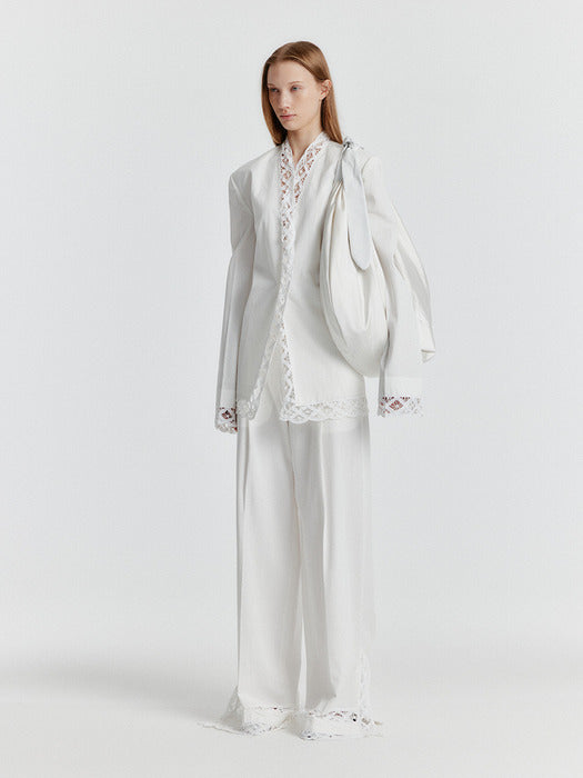 Eenk Yeri Side-slit Lace-trim Pants - White