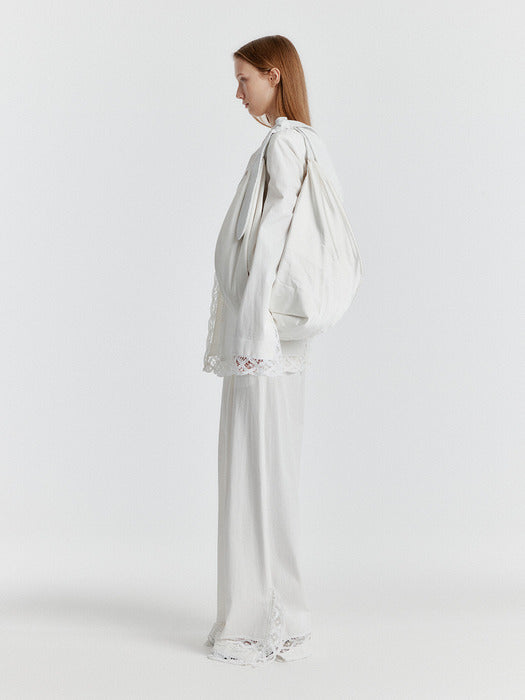 Eenk Yeri Side-slit Lace-trim Pants - White