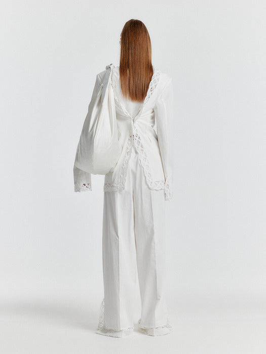 Eenk Yeri Side-slit Lace-trim Pants - White