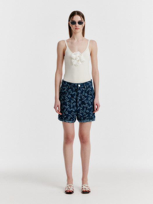 Eenk Yessy Jacquard Denim Shorts - Navy
