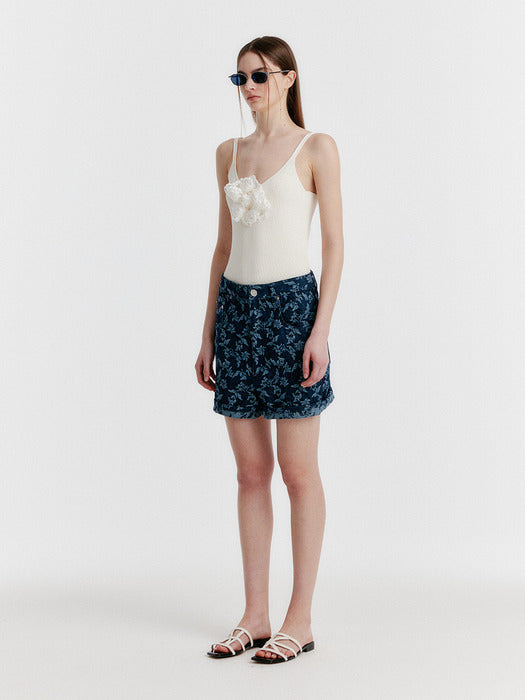 Eenk Yessy Jacquard Denim Shorts - Navy