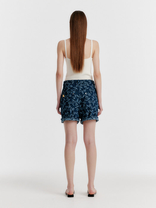 Eenk Yessy Jacquard Denim Shorts - Navy