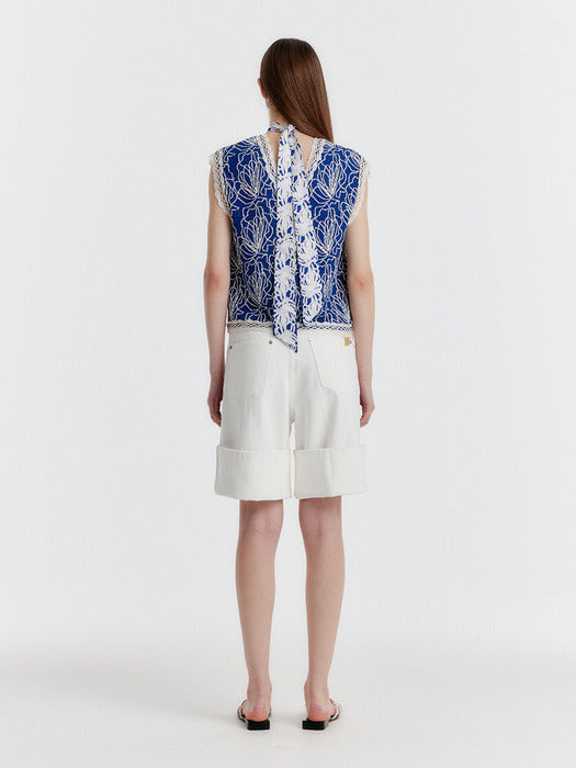 Eenk Yoco Turn-up Denim Shorts - White