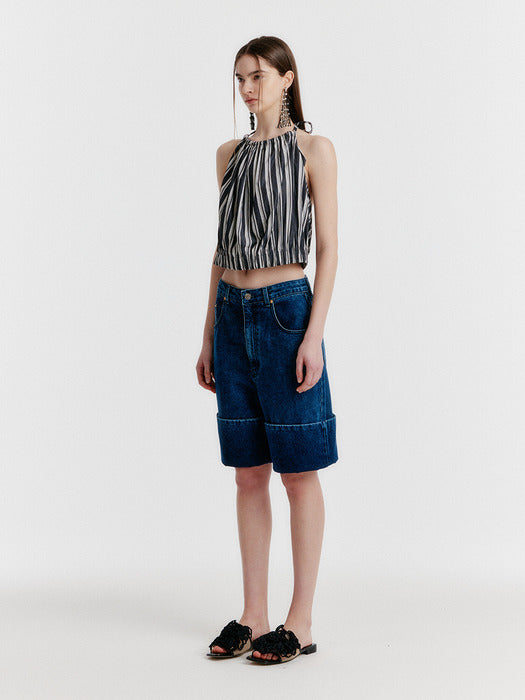 Eenk Yoco Turn-up Denim Shorts - Blue