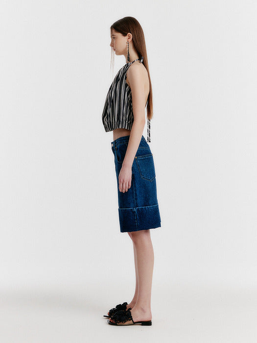 Eenk Yoco Turn-up Denim Shorts - Blue